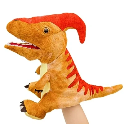 Image of lilizzhoumax Simulation Parasaurolophus Hand Puppet Plush Toy, Stuffed Animal Dinosaur, Cute Role Playing, Child Interactive Early Education Toys Home Decoration Gift for Kids