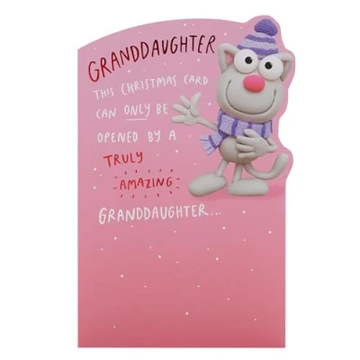 Image of UK Greetings Christmas Card for Granddaughter Cartoon Cat Design