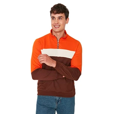 Image of Trendyol Man Slim Basic Standing collar Knit Sweatshirt Orange
