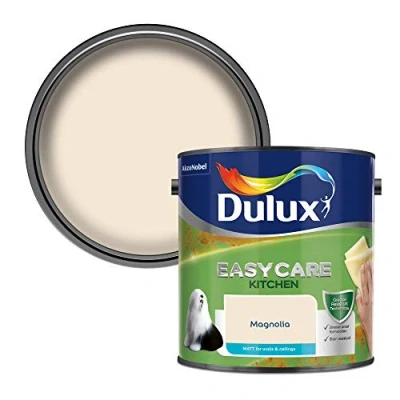 Image of Dulux Easycare Kitchen Matt Emulsion Paint For Walls And Ceilings Magnolia 2.5 Litres
