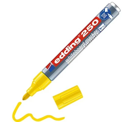 Image of edding 250 whiteboard marker yellow 1 pen round nib 1.5 3 mm dry wipe for whiteboards, flipcharts, pinboards, magnetic and memo boards sketchnotes