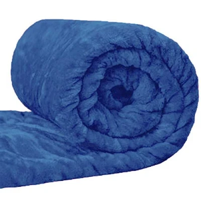 Image of Amber Linen Luxury Mink Faux Fur Throws, Plain Fleece Super Soft Blanket Sizes (BLUE, KING)