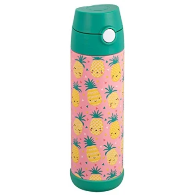 Image of Snug Kids Flask Stainless Steel Insulated Water Bottle with Straw for Children/Toddlers (Girls/Boys) Pineapples, 500ml