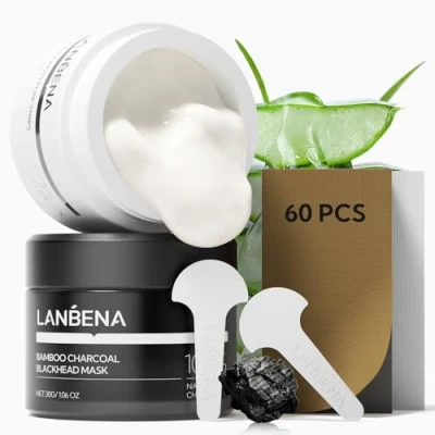 Image of LANBENA 2 PCS Pore Strips, 2% BHA(Salicylic Acid) Nose Strips 2.0 + Bamboo Charcoal Blackheads Remover Peel off Mask 3.0, Plants Cleanser Purifying, added Amazonian White Clay, Oil Control