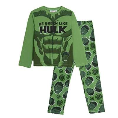 Image of Marvel Incredible Hulk Pyjamas Kids Dress Up Pjs Boys Novelty Avengers Tee and Loune Pants Green 8 Years