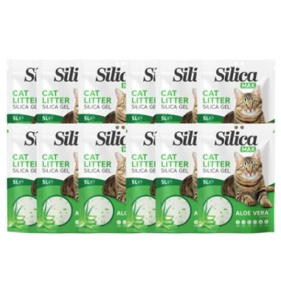 Image of FabFinds Silica Max Cat Litter Antibacterial Crystals Gel Non clumping Long Lasting Odour Control Dust Free 5L (12 Pack Aloe Vera)