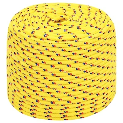 Image of &#039;vidaXL Yellow Polypropylene Boat Rope, 8mm Thick and 25m Length Durable Braided Marine Ideal for Sailing, Boating Yachting