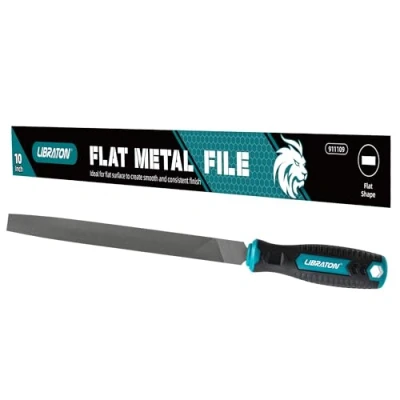 Image of LIBRATON 10 Inch Flat Metal File, File Tool, High Carbon Steel with Ergonomic Handle, Hand for Metal, Metalworking, Wood, Plastic, Refining, Shaping and Scraping