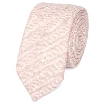 Image of DB Dickie Bow Men&#039;s Luxury Wool Skinny Neck Tie (Pink Herringbone) suitable for formalwear, office, weddings, parties, grooms &amp; groomsmen outfits