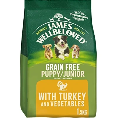 Image of James Wellbeloved Junior Grain Free Turkey &amp; Vegetables 1.5 kg Bag, Hypoallergenic Dry Dog Food for Puppies