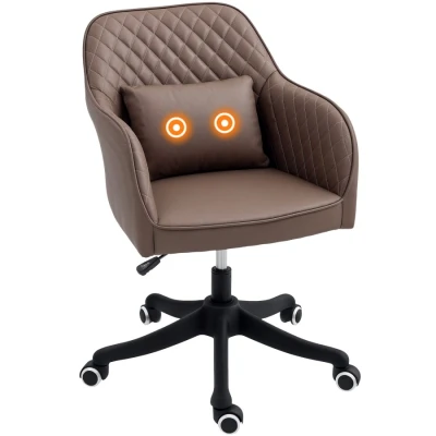 Image of Vinsetto Microfiber Office Chair, Desk Makeup Vanity Chair with Massage Lumbar Pillow and Rolling Wheels for Bedroom Home, Brown
