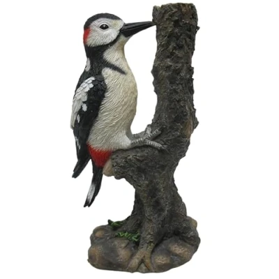 Image of G&amp;H Decor Great Spotted Woodpecker 30cm Resin Statue Hand Painted Animal Garden Ornaments Suitable for Indoor Outdoor Use Weather Resistant Bird Vivid Figurine