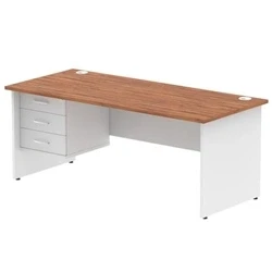 Image of Impulse 1800x800 Desk Walnut/White Panel End Leg 1x3 Drawer Fixed Ped