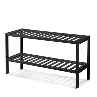 Image of KEPLIN 2 Tier Natural Bamboo Shoe Rack Easy Assembly &amp; Strong Design Stand Shelf Organiser Ideal for Corridor,Bedroom,Bathroom,Hallway Small Spaces Large Capacity (2 Tier, Black/Black)