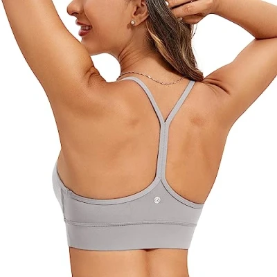 Image of CRZ Yoga Women&#039;s Butterluxe Y Back Longline Sport Bra Light Gym Spaghetti Straps Padded Comfort Scoop Neck Fitness Crop Tops Gull Gray M