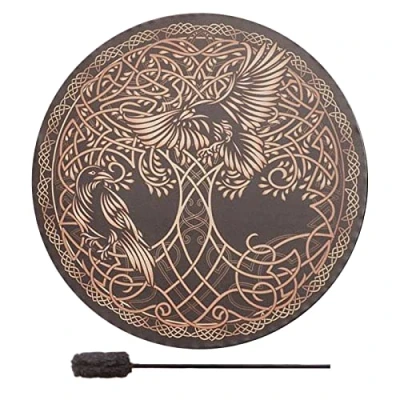 Image of gaoqiao Shaman Drum, Handmade Shamanic Drum with Stick, Tree of Life and Bird Siberian Symbol the Spirit Music