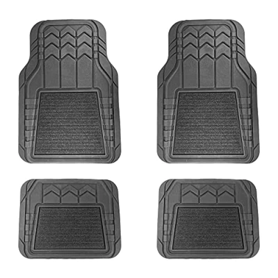 Image of AA Black Carpet and Rubber Car Mats AA5650 Full Set of 4 Heavy Duty Universal Size Cut to Fit Anti Slip