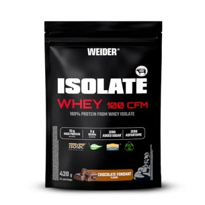 Image of Weider Isolate Whey 100CFM (420g) Chocolate Flavour, Protein 100% from Isolac®, 23g Protein/Portion, with Digestive Enzymes Digezyme®, No Added Sugar, Aspartame, Low Fat, 14 Servings
