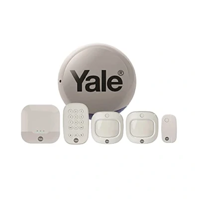 Image of Yale IA 320G Sync Smart Home Alarm 6 piece kit with Grey Siren. Includes Hub, External Siren, 1x Door/Window Contacts, 2x PIR Motion Detector, Keypad.