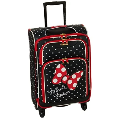 Image of American Tourister Disney Softside Luggage with Spinner Wheels, Minnie Mouse Red Bow, Checked Medium 21 Inch, Wheels