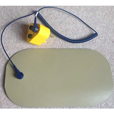 Image of Elimistat UK Anti Static ESD Black Conductive Personal Body Earth Touch Mat (100 x 180mm) (With EU Bonding Plug)