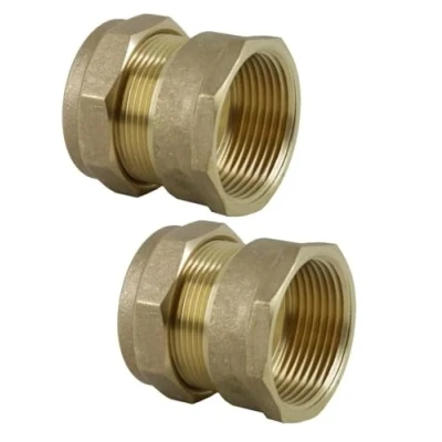 Image of UKDD® 28mm Compression by 1&quot; BSP Brass Female Iron Coupler, x Adaptors Straight WRAS Approved Pack of 2