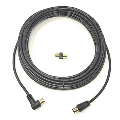 Image of Maincore 5m long Right Angle TV/AV Aerial Antenna Coaxial Cable Lead (Male to Male) with Coupler (5m, Black)