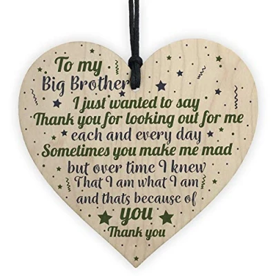 Image of RED OCEAN Gifts For Brother Wooden Heart Thank You Birthday Christmas Bro Sis Gift Him