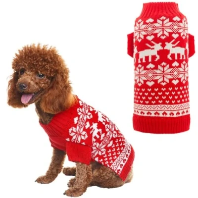 Image of BINGPET Classic Dog Jumpers Red Pet Sweater with Cute Reindeer for Puppy Extra Small
