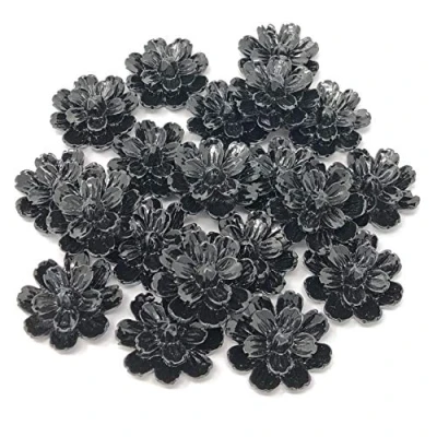 Image of Wedding Touches 20x Black 20mm Resin Flower Flatbacks Craft Cardmaking Embellishments