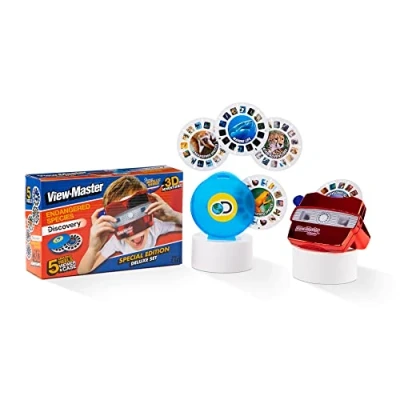 Image of Basic Fun Classic View Master Deluxe Edition with Discovery Kids Reels (Metallic Viewer, Storage Case, and 5 Included) Amazon Exclusive