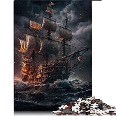 Image of Jigsaws 1000 Pieces for Adults Pirate ship Jigsaw puzzles Cardboard Toy Wall Decor （Size 26x38cm）