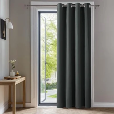 Image of Deconovo Opaque thick curtains with eyelets for bedroom, thermal curtains, cold protection, 240 x 140 cm (height width), dark grey, 1 piece