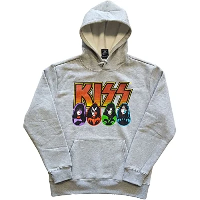 Image of KISS Hoodie Band Logo Faces and Icons Official Mens Grey Pullover XL