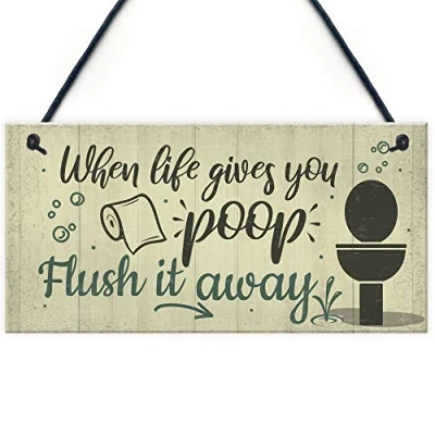 Image of RED OCEAN Bathroom Sign Shabby Chic Funny Poop Toilet Loo Door Home Decor Plaque Gift