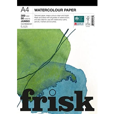 Image of Frisk Jumbo Watercolour Paper Pad 300gsm Cold Pressed/Not 50sheets A4, White