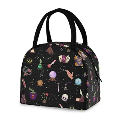 Image of Witch Astrology Lunch Bag for Women Men Reusable Insulated Tote Office Work School Picnic Hiking
