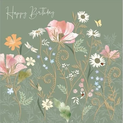 Image of Woodmansterne Female Birthday Card General for Women/Girls Hay Meadows Embossed with Foil Details Eco Friendly and Recyclable