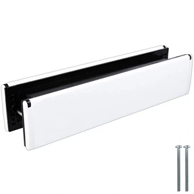 Image of Yale 12&quot; White Letterbox Plate Weatherproof with Draught Excluder Brush &amp; Sprung Flaps Universal UPVC Front Door Post Box