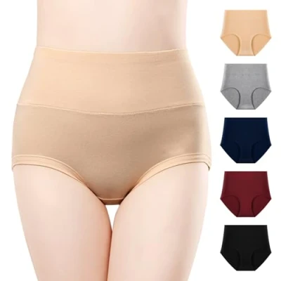 Image of Anntry Ladies Comfort Cotton Underwear 5 Pack High Waist Briefs Tummy Control Stretch Panties Underpants for womens (Multicoloured 3, XXL(waist:36 37.5 inch))