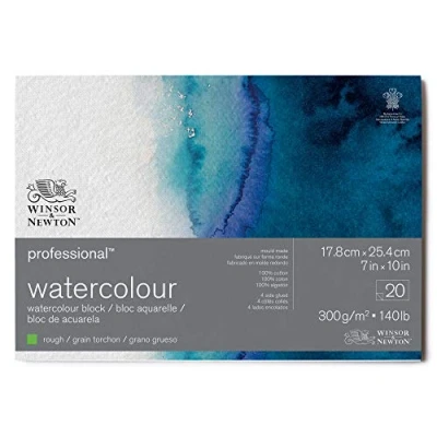 Image of Winsor &amp; Newton Watercolour Paper, 100% Cotton, Bright Natural White, 17,8 x 25,4cm 20 Blatt im Block, 300g/m²