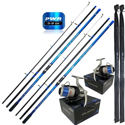 Image of 2 LFS Blue ocean Sea Fishing Rod 15ft 4.5m 3pc + Atlantic 70 Reel