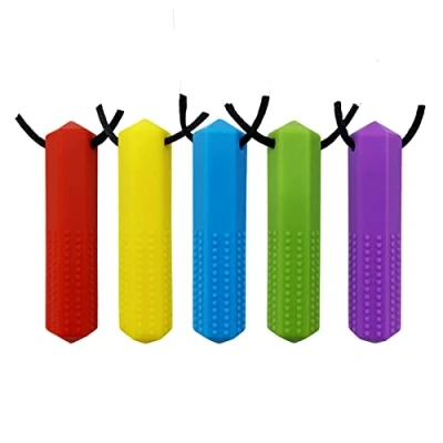 Image of 5 Pack Silicone Chewing Teether Necklace, Octahedral Gemstone Shape Chewelry Pendant for Adult &amp; Small Baby to Wear, Soft Sensory Nursing Tools Autism, ADHD, and Teething Kids