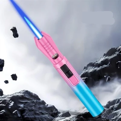 Image of Lightsaber Lighter, Windproof Torch Metal Blue Flame Candle Refillable Butane (Adjustable Red and Flame) (Blue)(D)