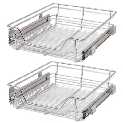 Image of vidaXL 2 x Metal Mesh Basket 500 mm Silver