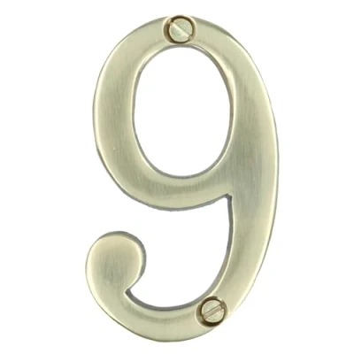 Image of Brass House Number 9 Door Sign 70mm Plaque Street Home Address Mail Letter