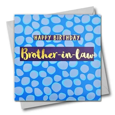 Image of Happy Birthday Brother in Law, Blue Dots, Greeting Card with Text Foiled Shiny Gold
