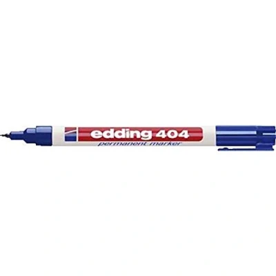 Image of edding 404 permanent marker blue 10 pens fine round tip 0.75 mm waterproof, quick drying, smear proof for cardboard, plastic, wood, metal, glass and fabric