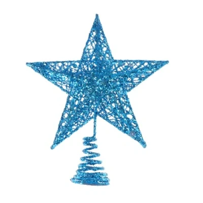 Image of Amosfun Glittered Christmas Tree Topper Star Treetop for Decoration or Home Decor (Blue) 25cm