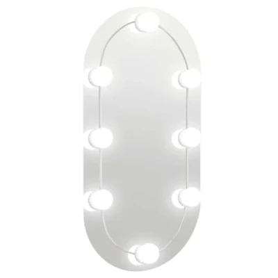 Image of vidaXL Wall Mounted Oval Mirror with Integrated LED Lights, USB Interface, Glass Material, Ideal for Bedroom, Bathroom, Dressing Room 60x30 cm